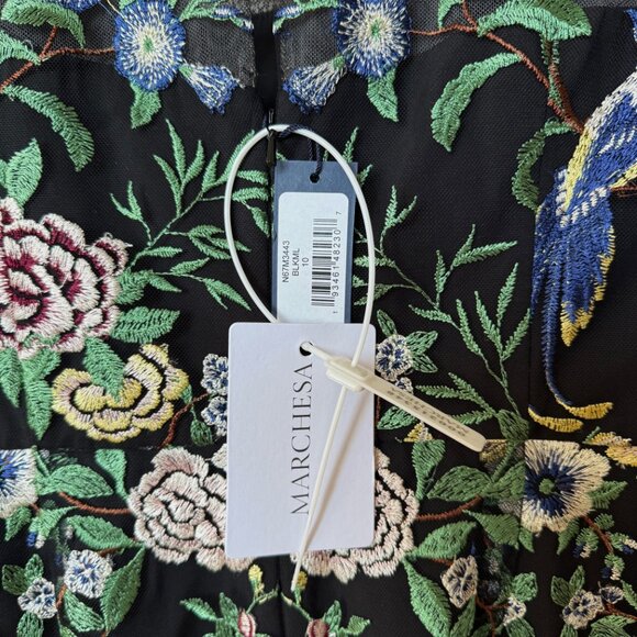 NWT Marchesa Notte Floral Embroidered On Tulle Midi Dress Size 10 - Picture 7 of 7